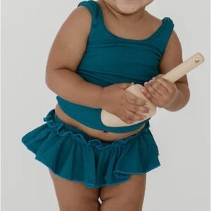 Little & Lively x Current Tyed: The "Ocean" Ribbed Swim Tank & ruffle bottom 6mo